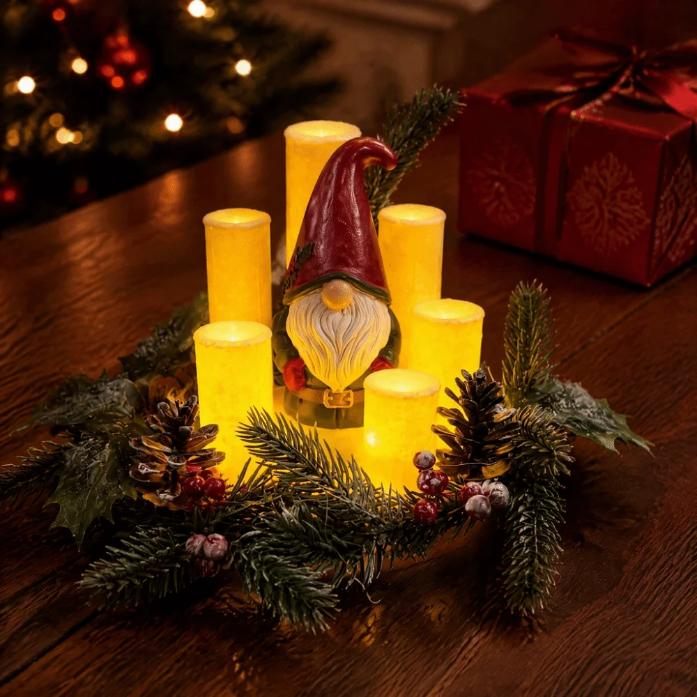 Reindeer, Santa Claus, Snowmen, Angels Christmas Decoration Resin, Hand-painted LED Candle Light Craft, Warm White LED