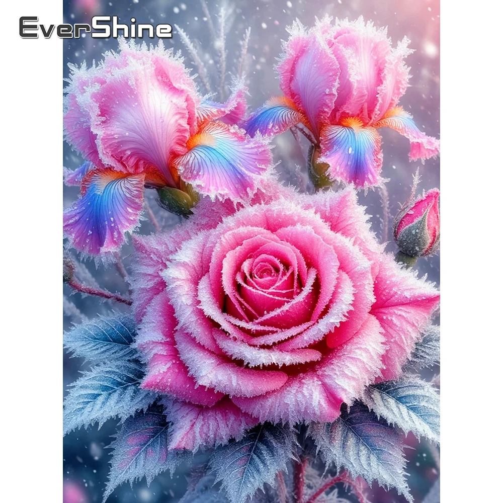 Evershine Diamant-Stickerei, Rosenbild, Strasssteine, Mosaik, Blume, voller Bohrer, quadratisches Set, Malerei, Schnee, Winter, Heimdekoration