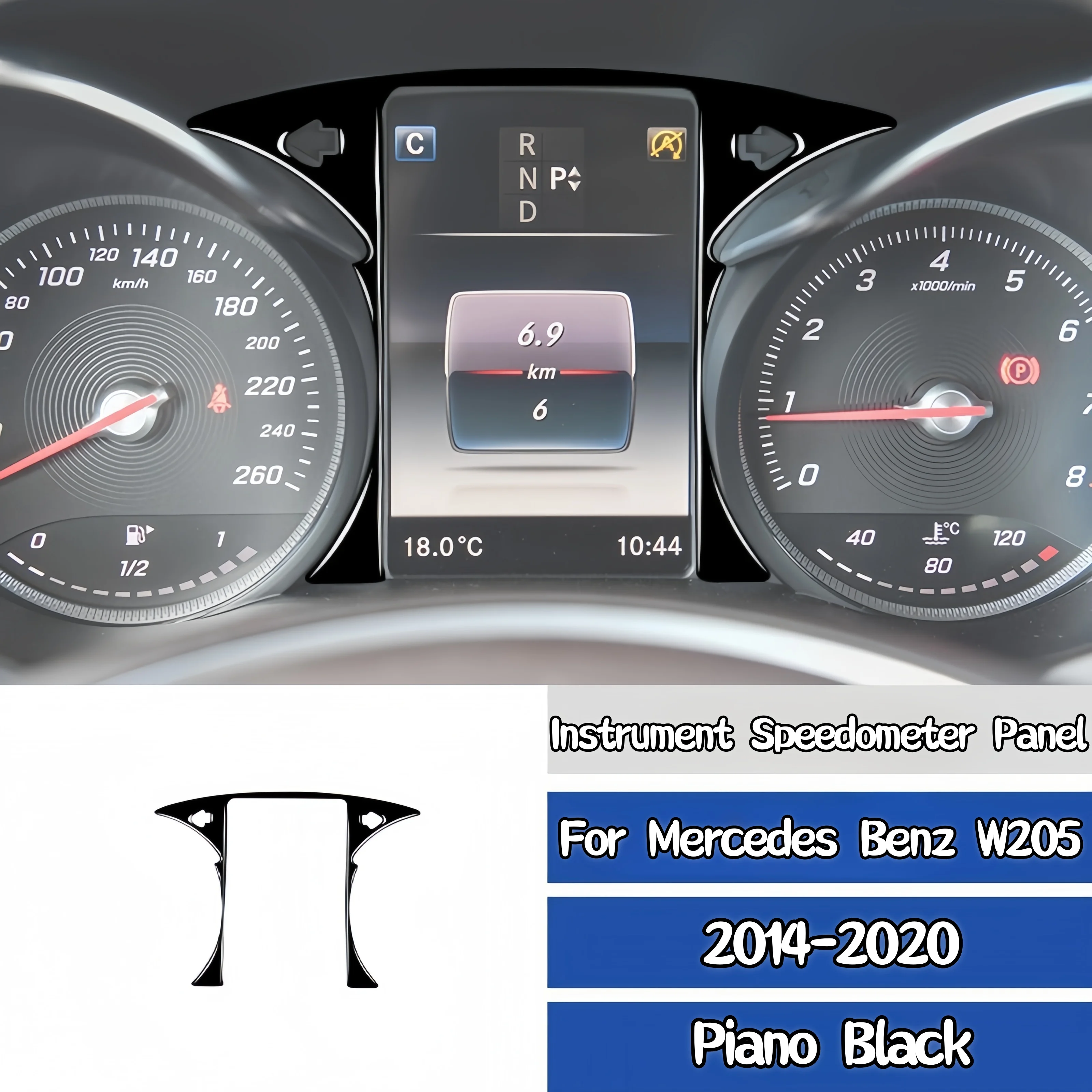 

For Mercedes W205 Benz C Class GLC 14-20 Piano Black Auto Instrument Speedometer Panel Decorative Cover Trim Sticker Accessories