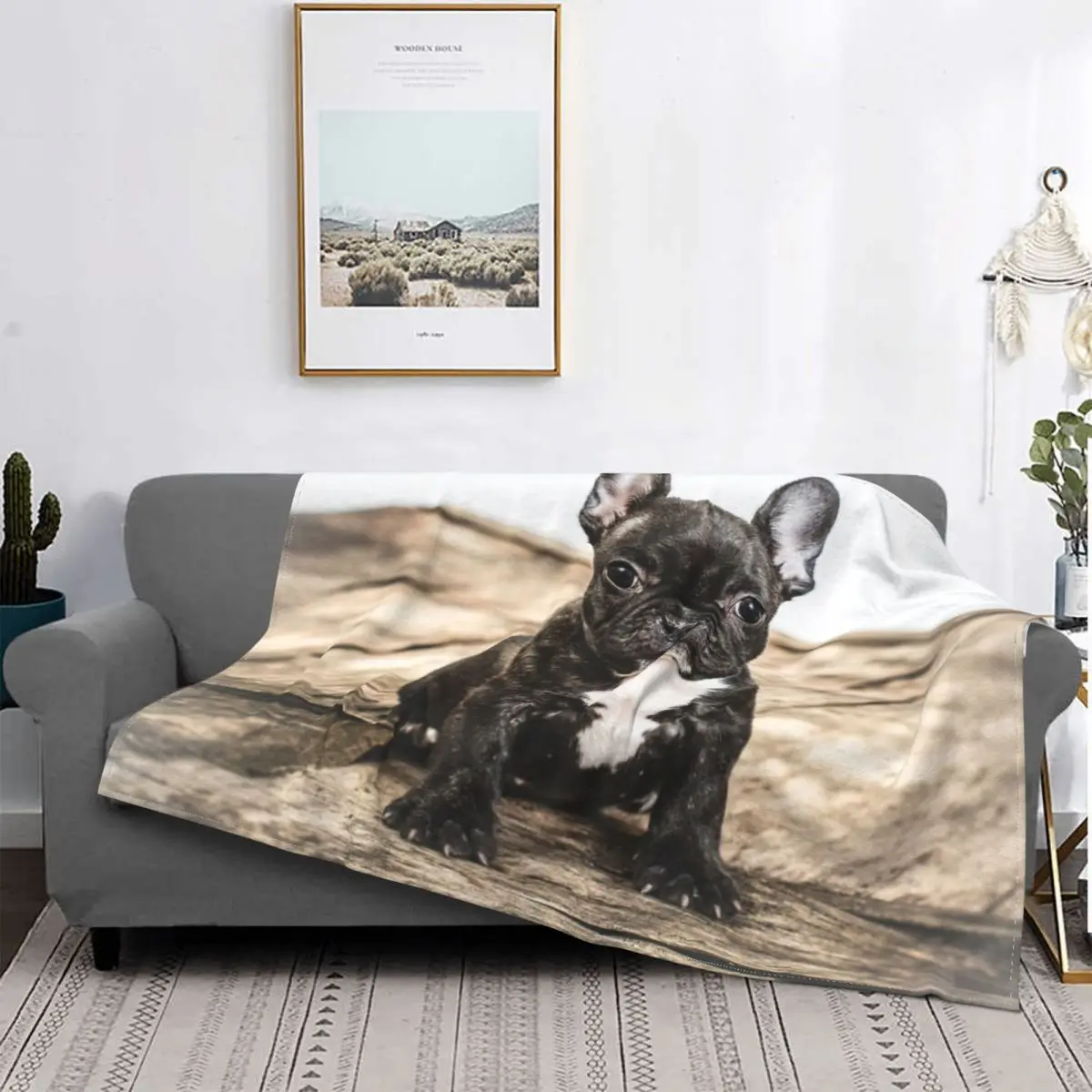 

3D French Bulldog Puppy Blanket Flannel Summer Dog Cute Animal Friends Lightweight Blanket for Bed Office Cover