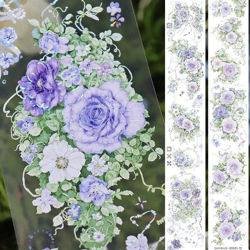 Blue purple floral ribbon shiny Journal Background PET Washi Tape