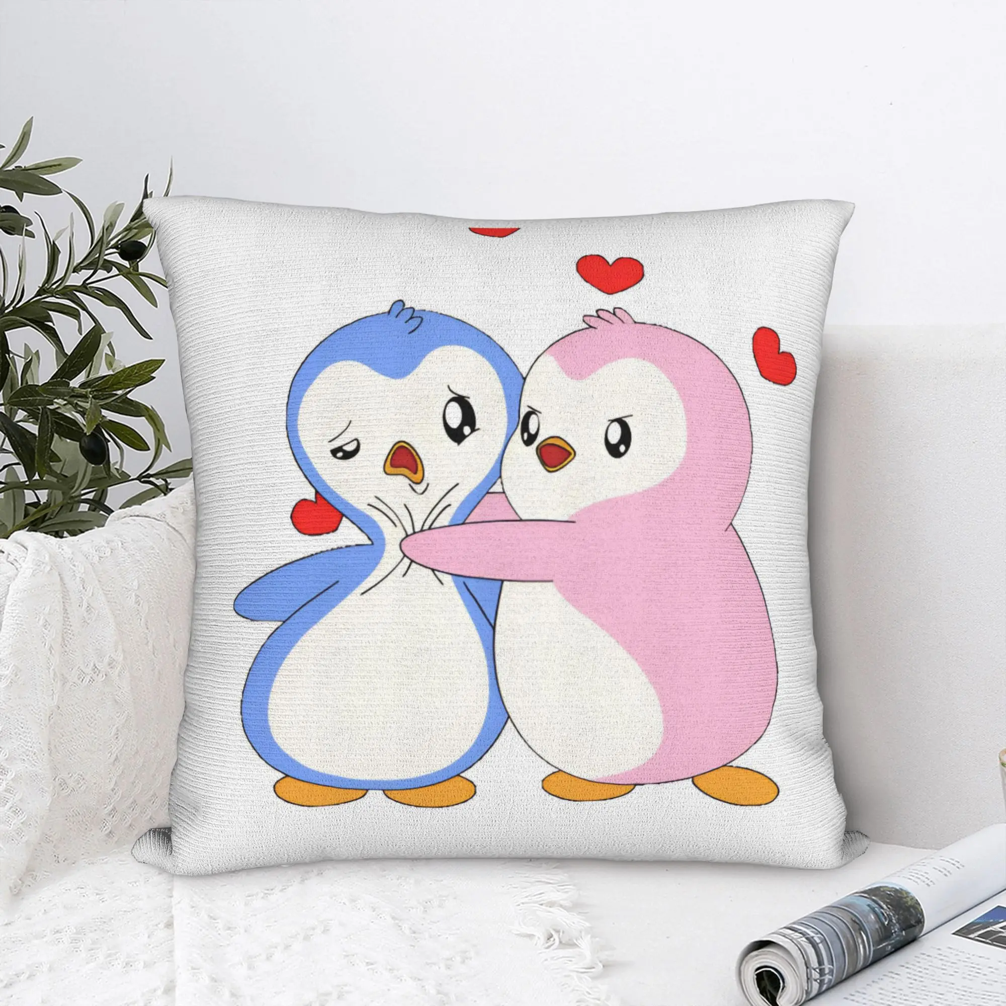 P-Pudgy Penguin Cute Penguin Couple Square Pillowcases Home  Cushion Cover Funny Home Decoration Throw Pillow Case