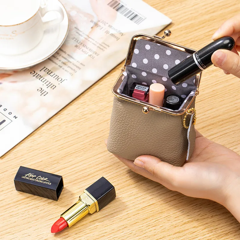 

Fashion Square Genuine Leather Mini Lipstick Bag Coin Purse Lichee Pattern Small Wallets For Lipstick Earphone Coins Pouch Card
