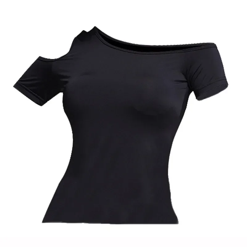 2024 New Latin Dance Clothes Slim Off-shoulder Fitness Clothes for Women Square Dance Clothes Short-sleeved Tops for All Seasons