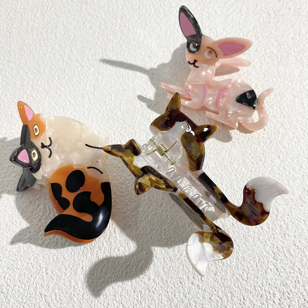 Retro Cartoon Leopard Cat Acetate Hair Claw Clip For Women Girls Trend Animal Shark Barrettes Hair Accessories For Thick Tool