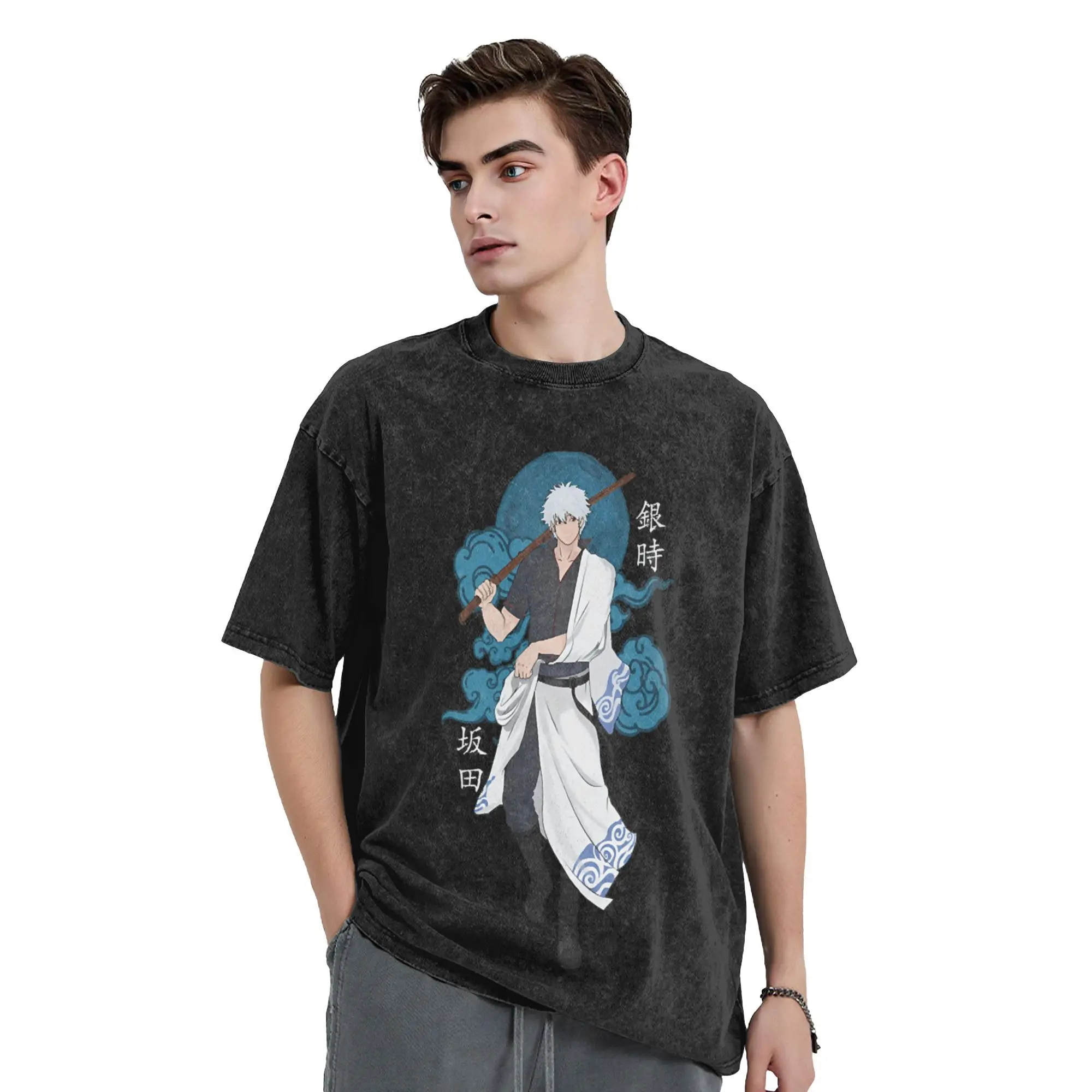 Men Gintoki Sakata Japanese Anime  T-Shirts  Clothes Summer Vintage Short Sleeve T Shirt O Neck Hip Hop Loose Tee Shirt Cheap