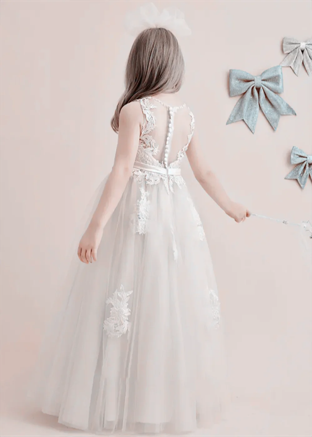 Puffy Tulle Lace Applique Flower Girl Dress Sleeveless Wedding Cute Flower Child's First Communion Gowns Birthday Party Dress