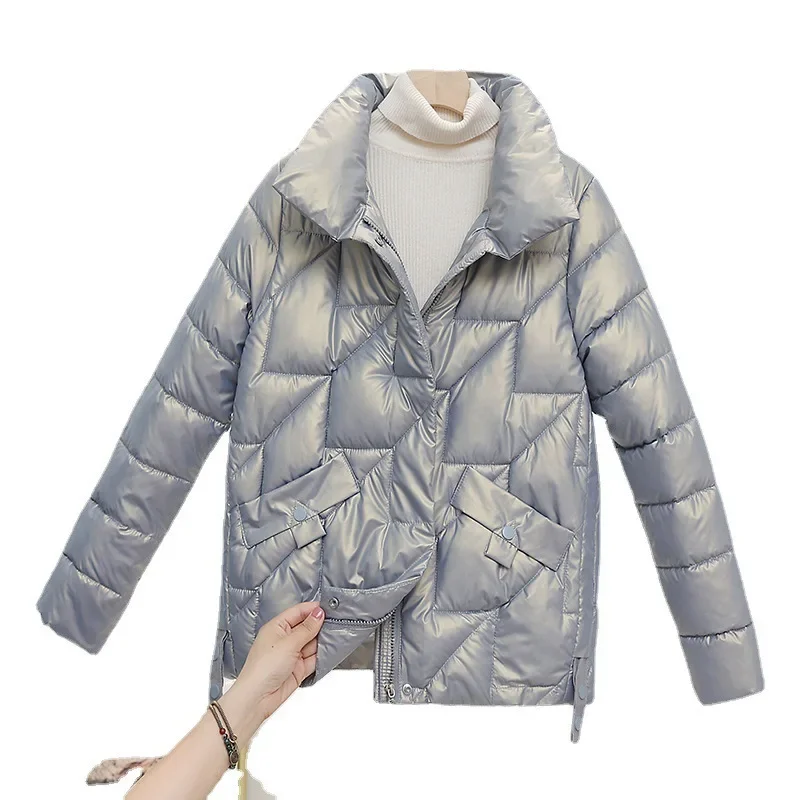Femmes veste hiver Parkas femme brillant vers le bas coton vestes lâche col montant fermetures à glissière Parka chaude manteau court vêtements d'extérieur pour femmes