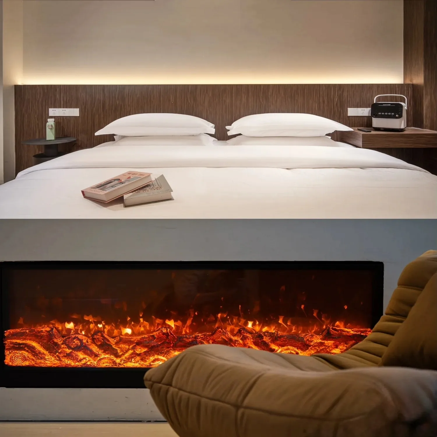 Wholesale Premium Decorative Electric Fireplace For Hotels Smart LED Remote Control Embedded TV Cabinet French Made Metal