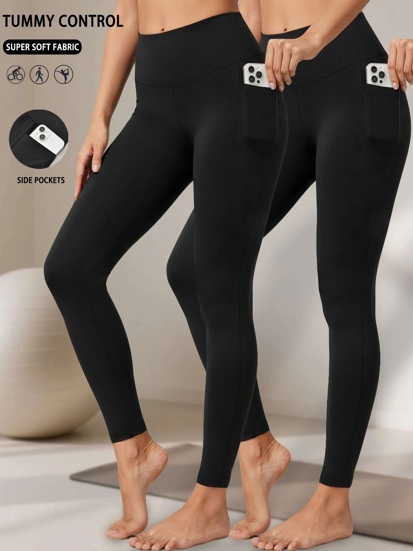 Paquete de 2 Leggings Súper Suaves para Mujer con Bolsillos, Cintura Alta y Control de Abdomen para Yoga, Ejercicio y Uso Casual