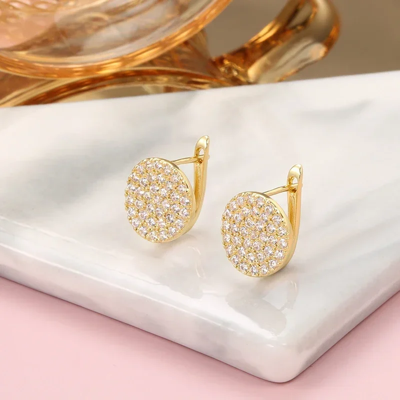 Dazzling Round Disc Hoop Earrings Full Paved CZ Bling  Women's Ear Accessories for Wedding Party Statement Jewelry