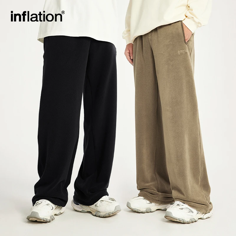 INFLATION Winter Thick Fleece Straight Leg Pants Unisex Matching Velvet Warm Sweatpant Mens Trousers