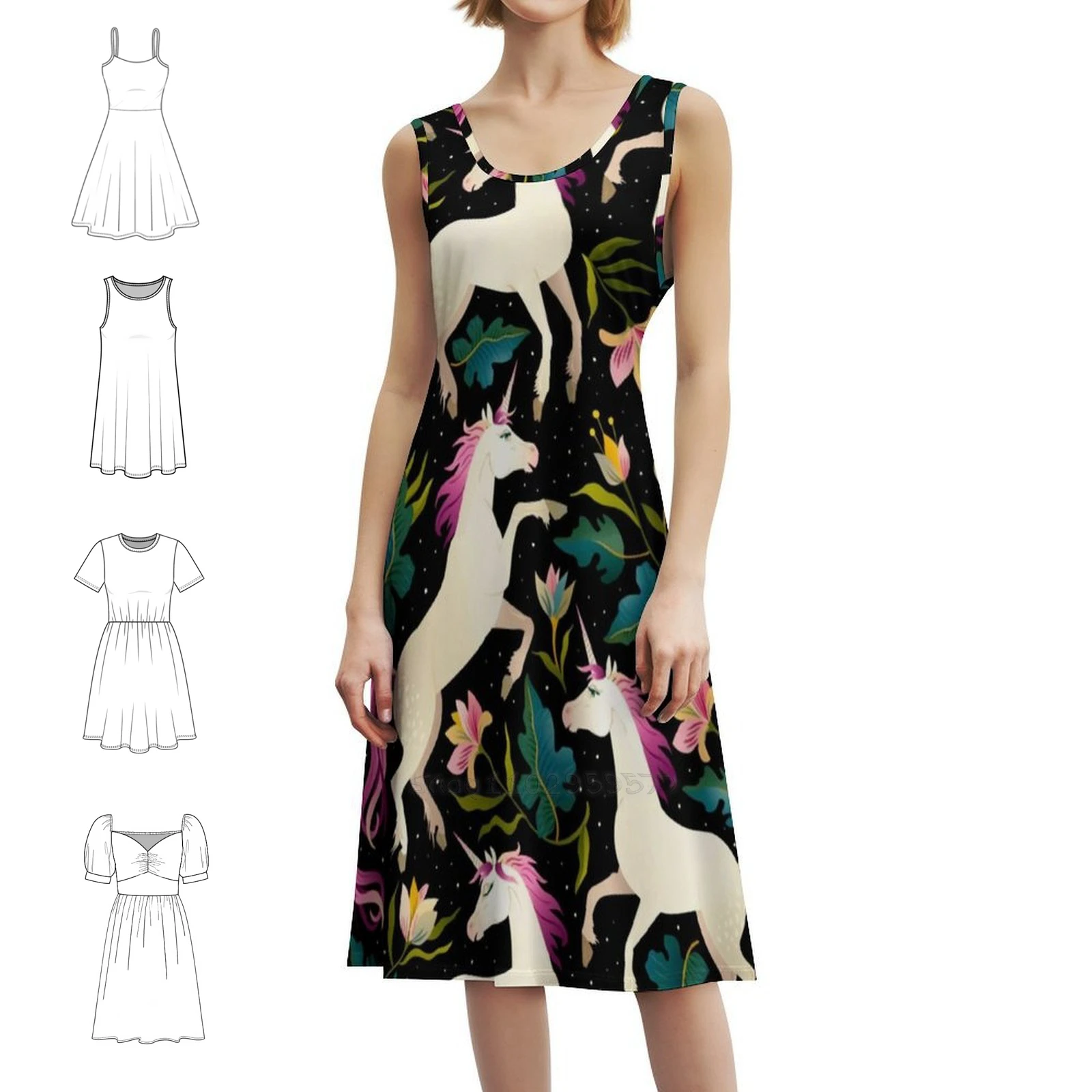 نمط مع فستان حفلات نسائي جميل على شكل وحيد القرن ملابس نادي مطبوعة عصرية للنساء نمط وحيد القرن