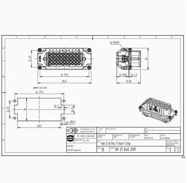 1pcs 09210403101 Original Genuine HARTING HAN 40-pin Female Connector HAN 40D-F