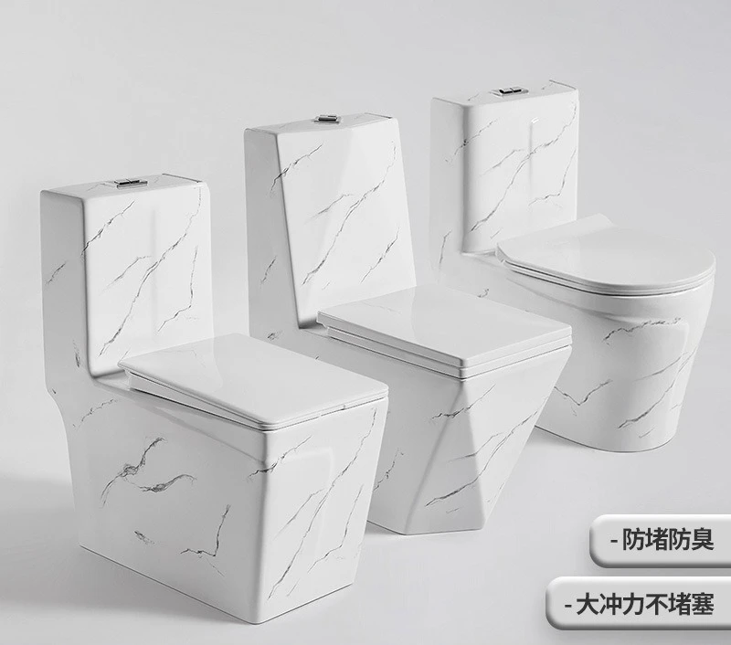 Cross-border foreign trade light luxury marble pattern white toilet siphon large diameter ceramic toilet