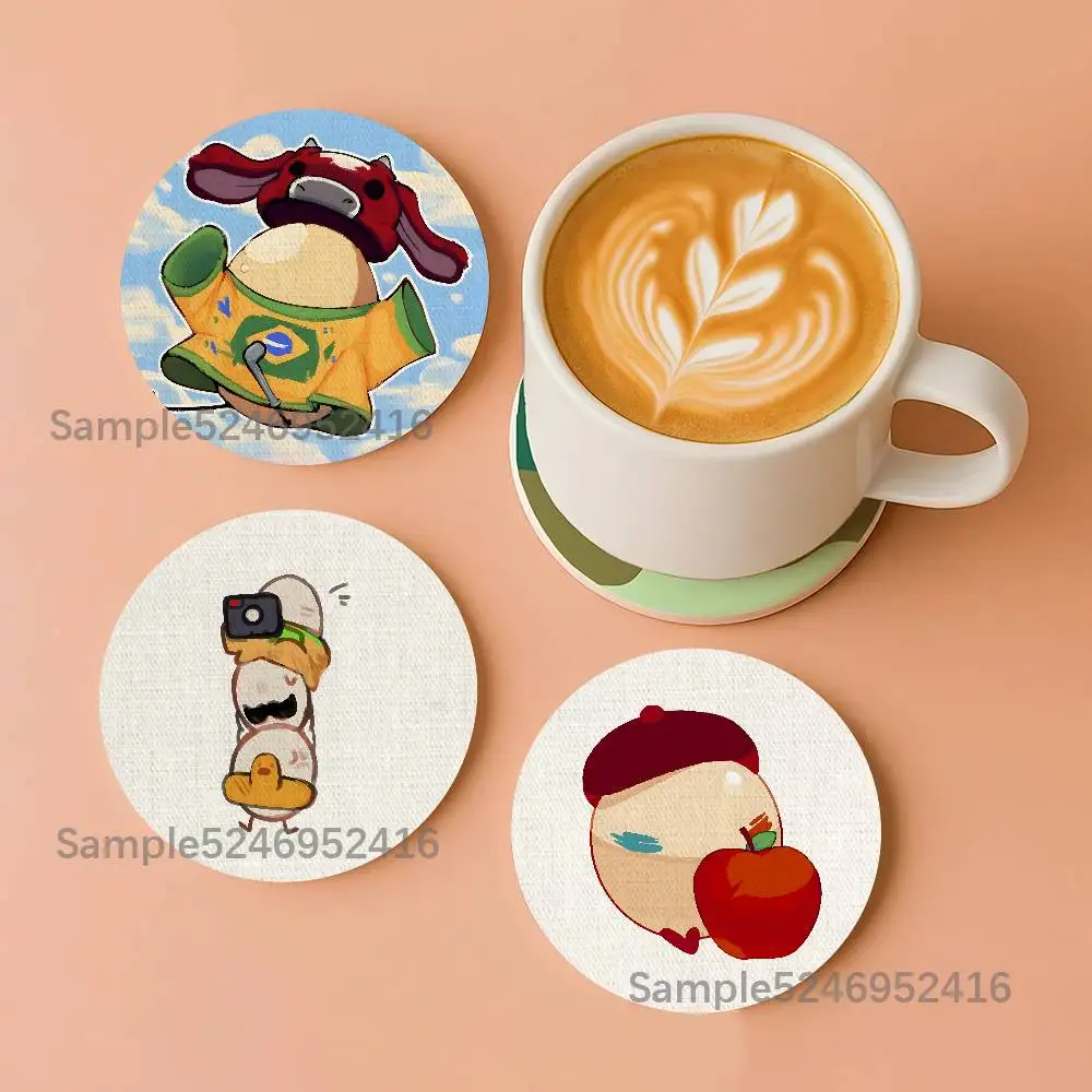 

QSMP Eggs Game Pattern Art Coasters Round Wooden Heat Resistant Non-Slip Home Decor Gift Multifunctional
