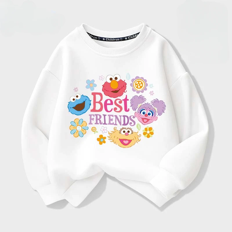 Soft and cute Sesame Street Cartoon Anime periphery Girl\'s round neck pullover sweater Spring and Autumn New Children\'s pullover