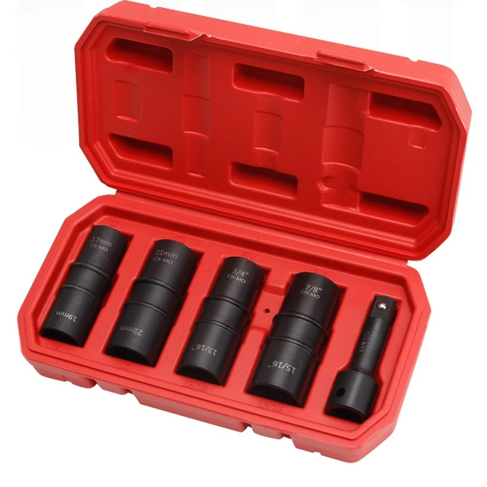 5pcs Dual Ended Tire Socket Set 1/2 Drive Metric And Inch Damaged Wheel Nut Cap Removal Tire Sleeve Tool Broken Bolt Extractor