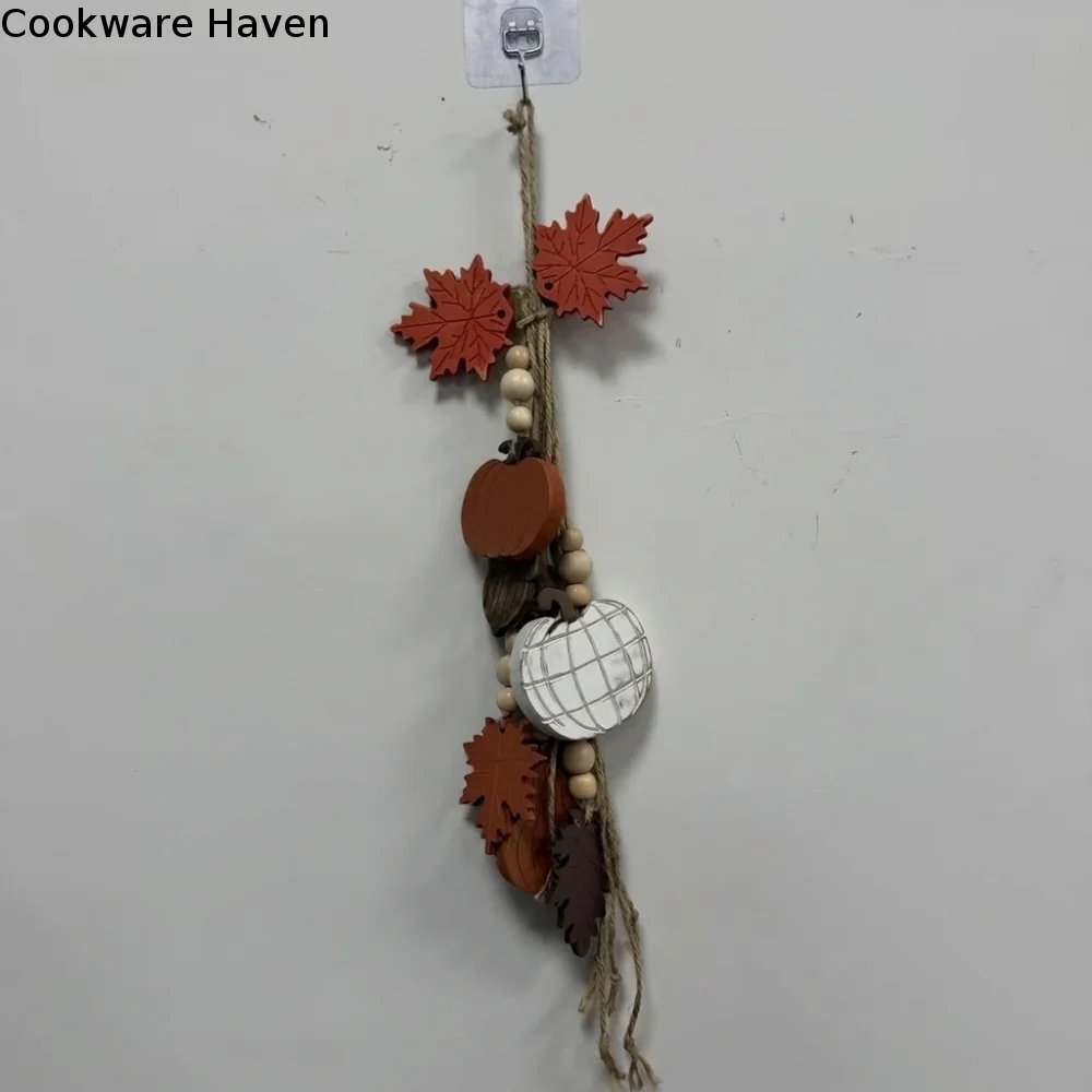 Rustic Farmhouse Wooden Heart Wall Hanging Distressed Fall Maple Leaf Heart String Pendant Eucalyptus Bow Nautical Style