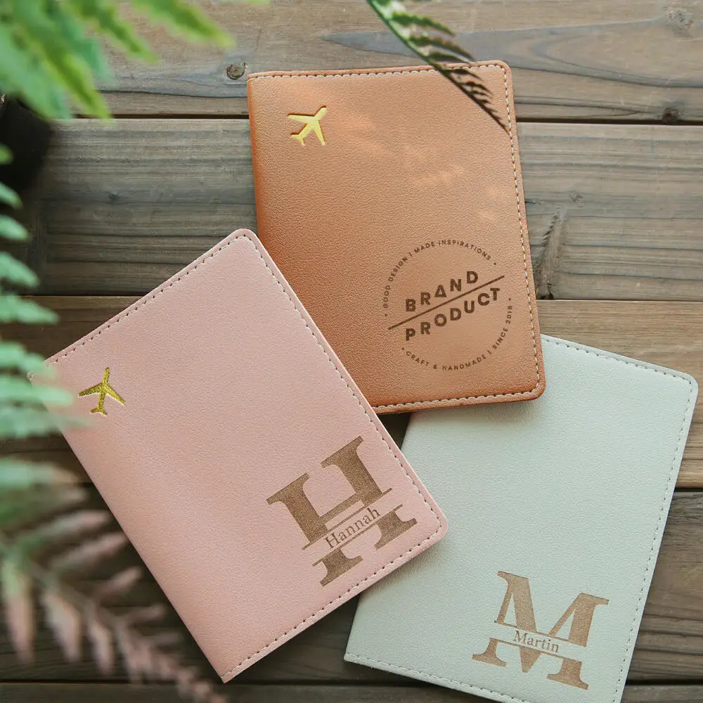 Personalized Custom Logo Name PU Leather Passport Case Customized Business Gift Airplane Pattern Travel Passport Cover