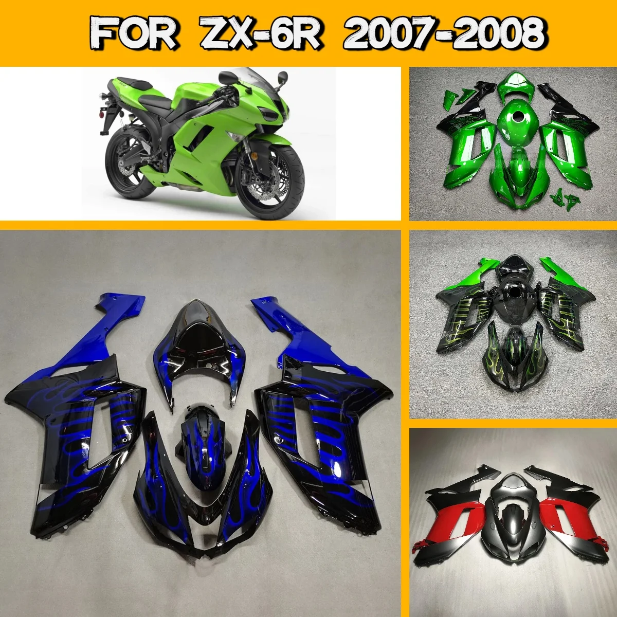 2007 2008 ZX 6R Aftermarket Body Work Injection Fairings Perfect Fit for 07 08 Kawasaki ZX6R Fairing Kit