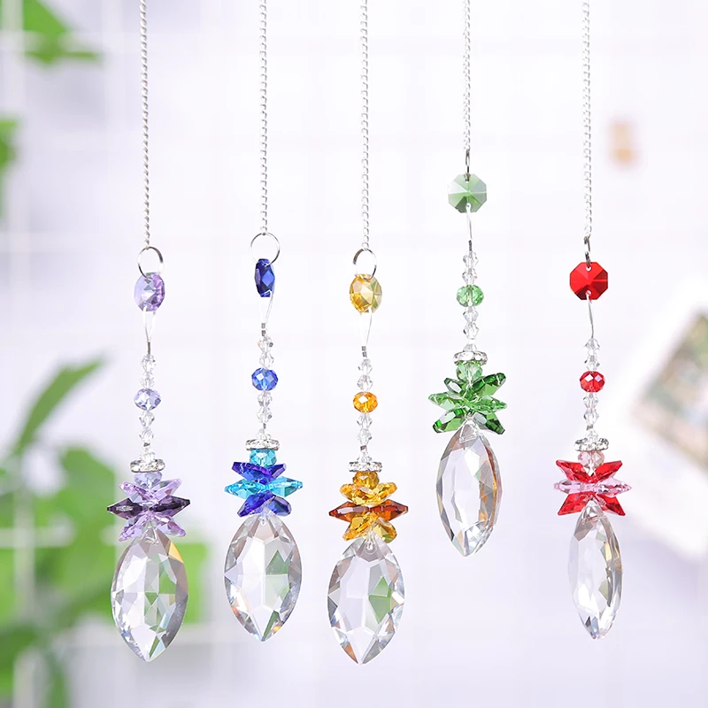 

Crystal Suncatchers Prisms Rainbow Octogon Chakra Pendants Suncatchers with Crystals Beads for Home Decoration Hanging Ornament