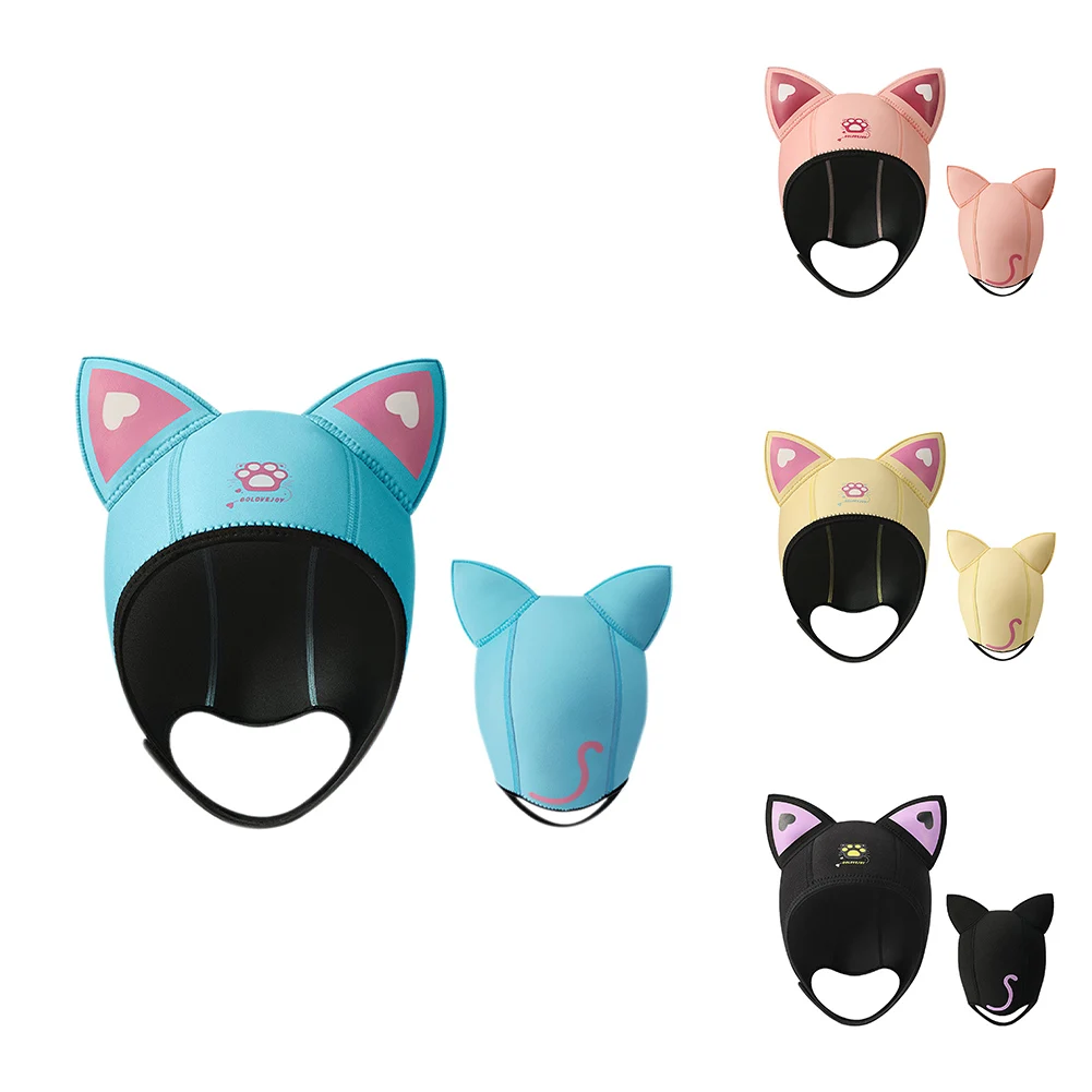 Cat Ears Diving Hood 3mm Neoprene Diving Hood Waterproof Hat Wetsuit Hood Cap Swim Caps With Chin Straps For Swimming