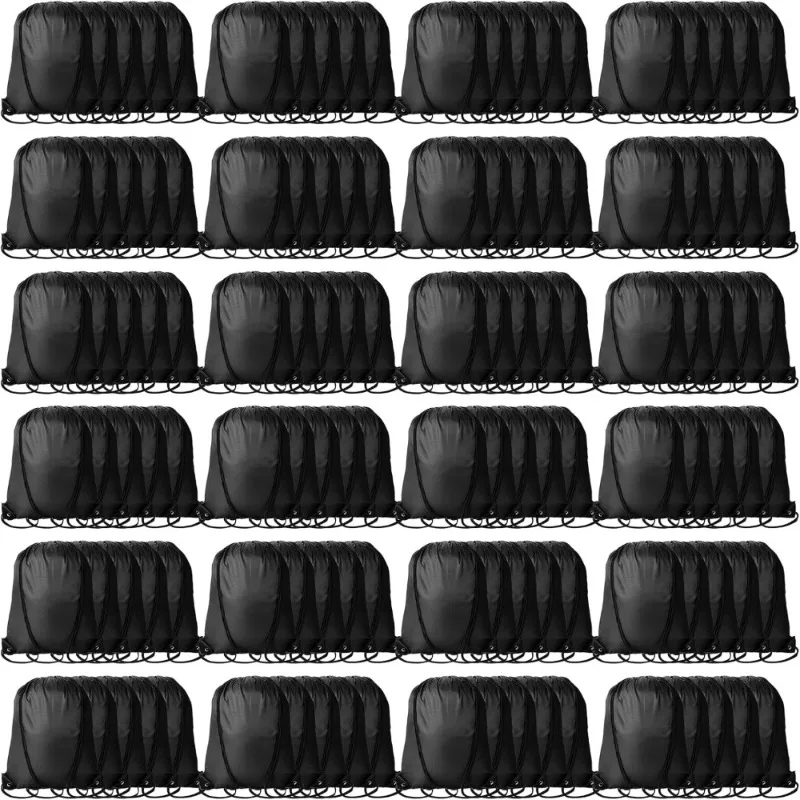 

Black Drawstring Backsacks Bulk 120Pcs Polyester Sports Cinch Sack Bags for Gym Travel Party Storage Gift Pack