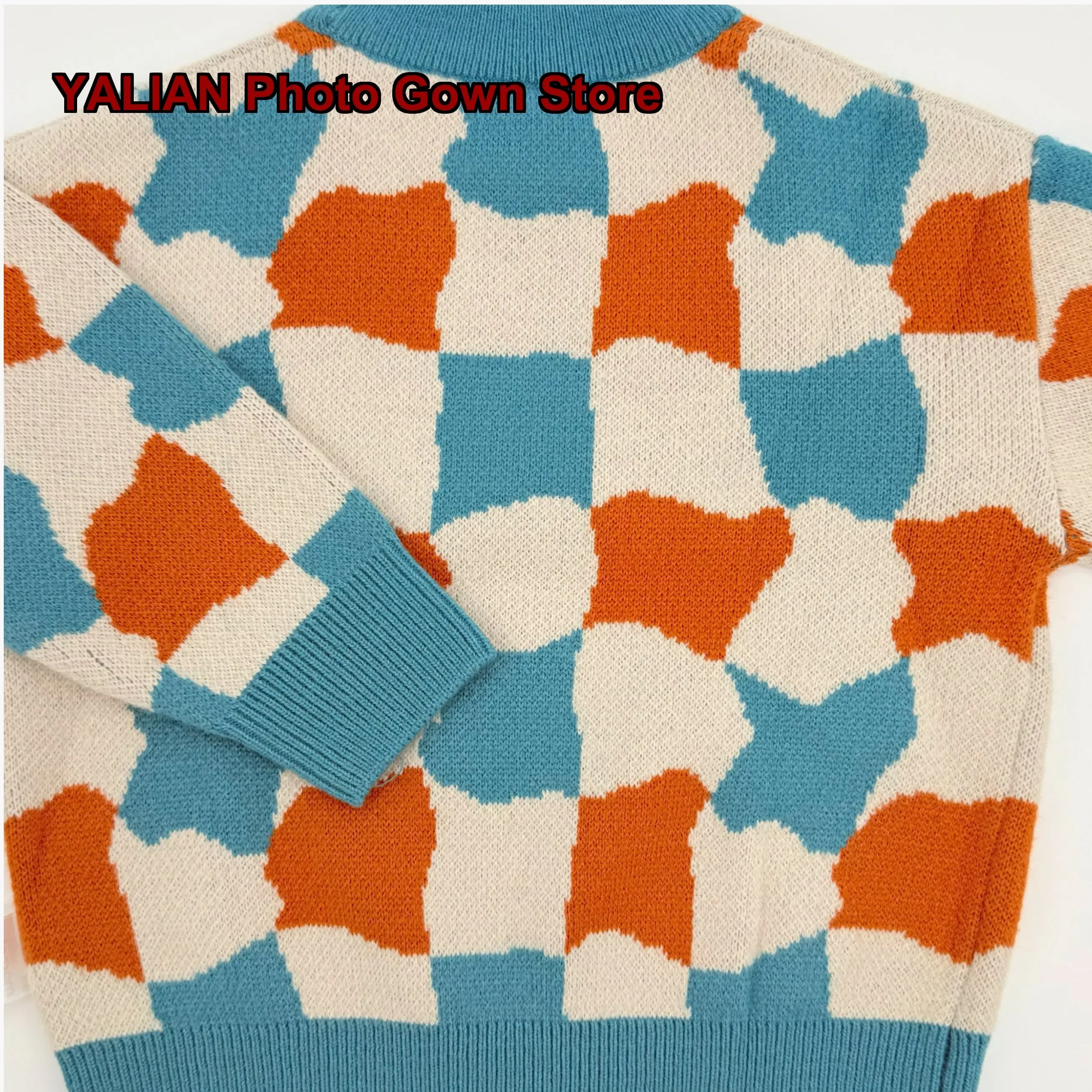 Boys Plaid Color Block Knit Vest Orange Blue