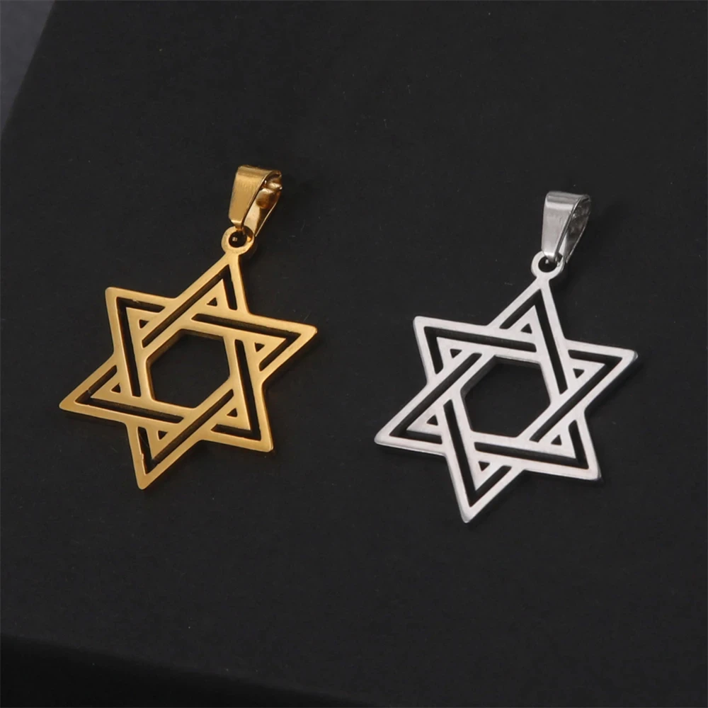 EUEAVAN 1pc Jewish Star of David Hexagram Pendant Stainless Steel Amulet Charms for Jewelry Making Necklace Supplies