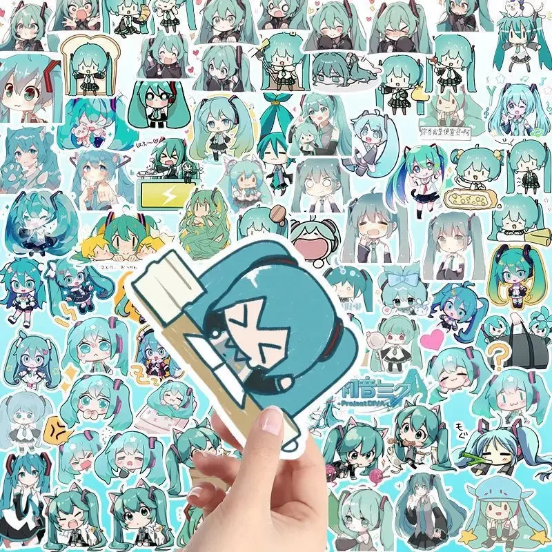 100 قطعة ملصقات Kawaii HatsuneMiku لطيف الكرتون الشارات المجلات القرطاسية جراب هاتف محمول ملصق مضاد للمياه حزمة اللعب