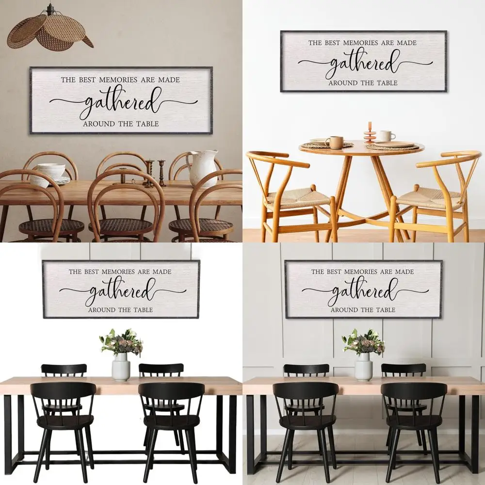 

Rustic Farmhouse Wood Framed Wall Art - Gathered Memories Dining Room Decor, 40x15