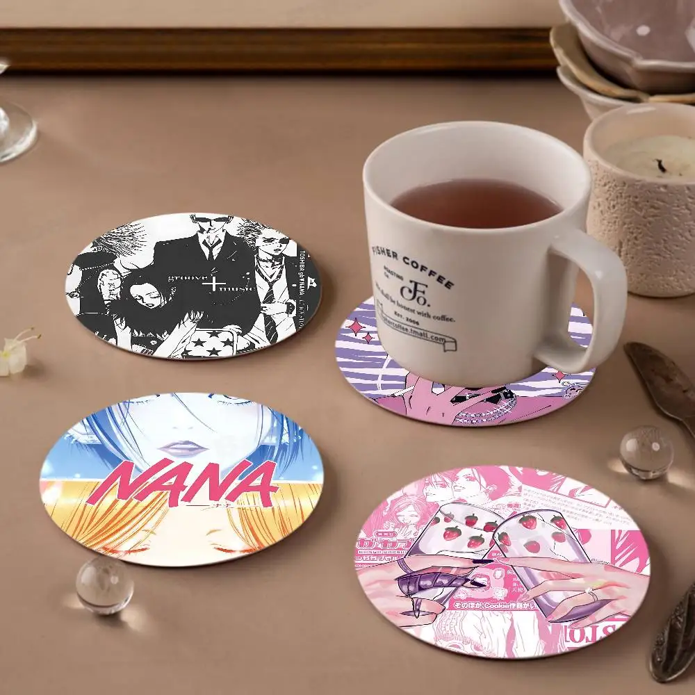 Popular N-Nana Anime Printed Coasters Suitable for Daily Family Party Decoration, Office, Non-Slip Wooden Coasters