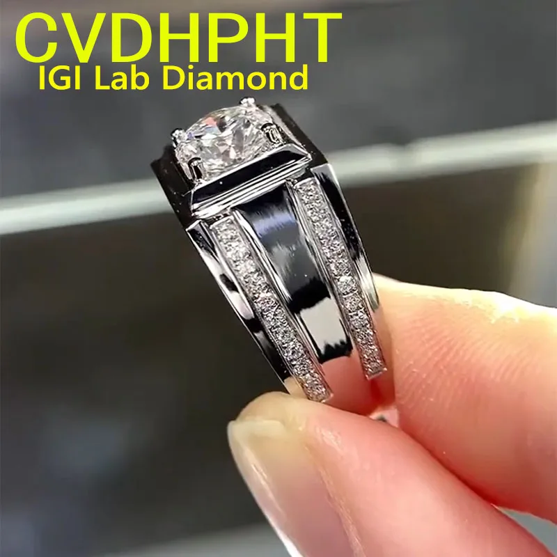 Au750 Solid 18K White Gold Man Ring IGI Lab Growing Diamond Ring Round 3ct D VS1 Color Diamond wedding ring Engagement Ring ﻿