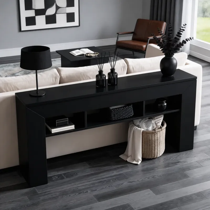 Medieval Solid Wood Entrance Table Sofa Back Console Cabinet Household Decorative Storage Strip Table Simple Design for
