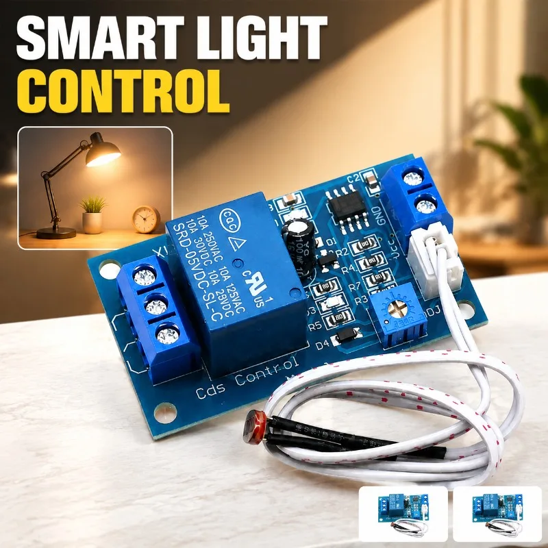 XH‑M131 Photoresistor Module Auto‑brightness‑control Light‑triggered Relay Switch DC 5V 12V Light‑sensitive Detection Board