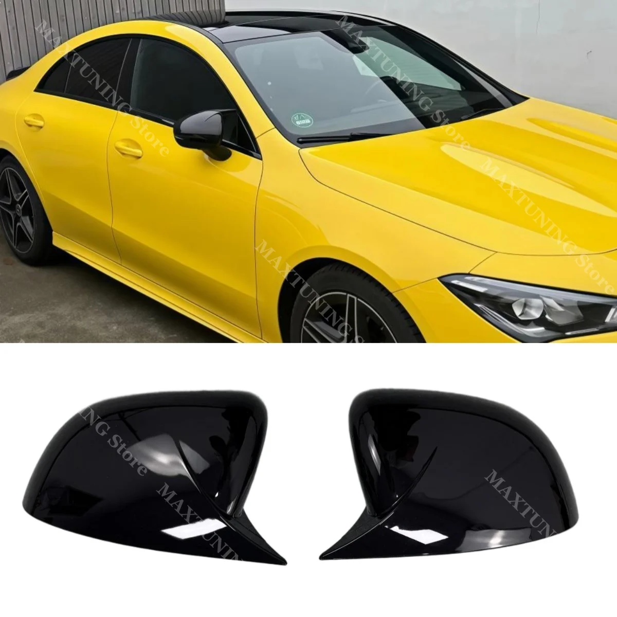 Накладки на боковые зеркала заднего вида для Mercedes Benz CLA C118 180 200 250 AMG CLA 35 45 2019 2020 2021, глянцево-черные, для внешнего тюнинга.