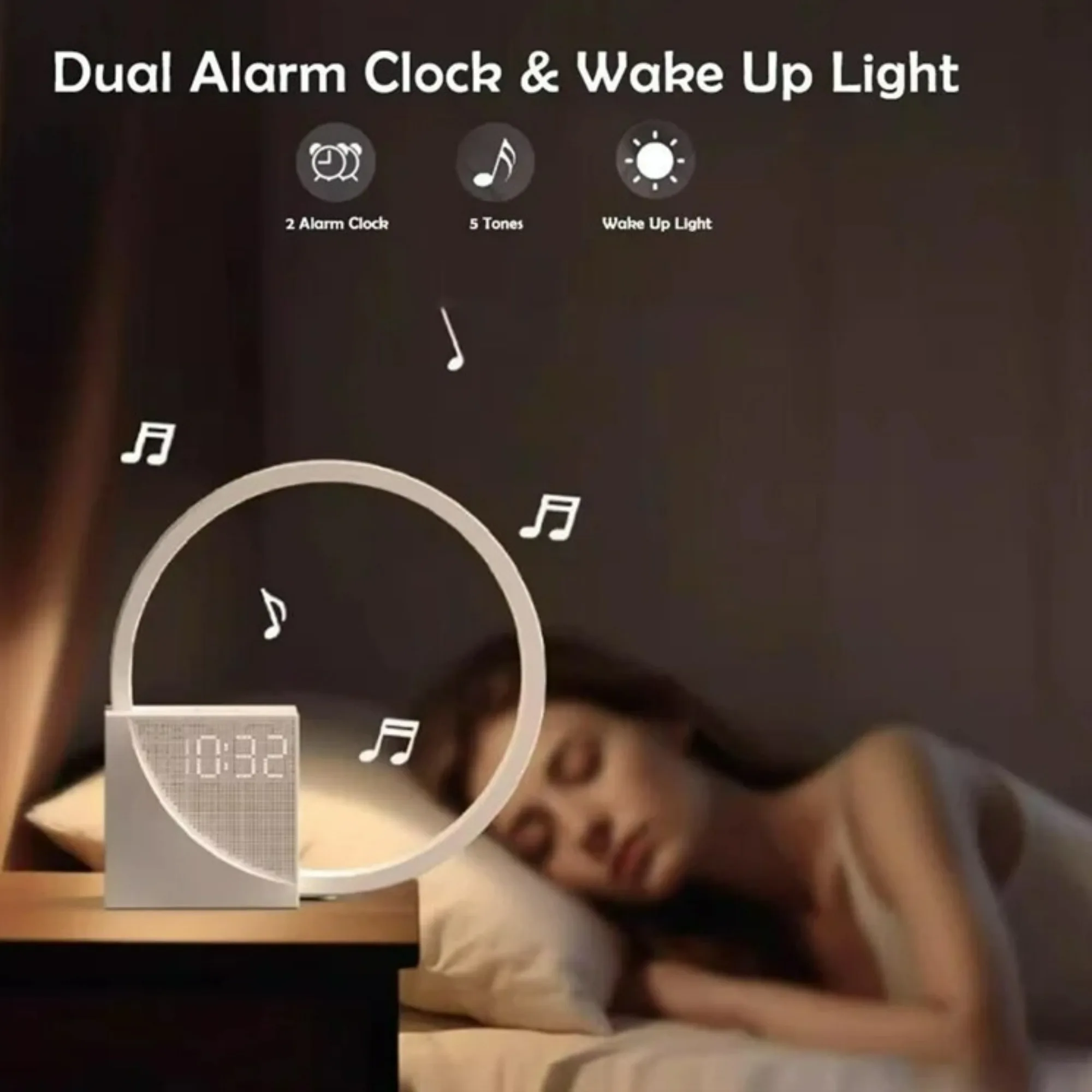 Wecker Wake Up Nachtlicht Telefon aufladen mit weißem Rauschen-Timing 3-stufige dimmbare Touch-Tischlampe für Schlafzimmer neben der Lampe