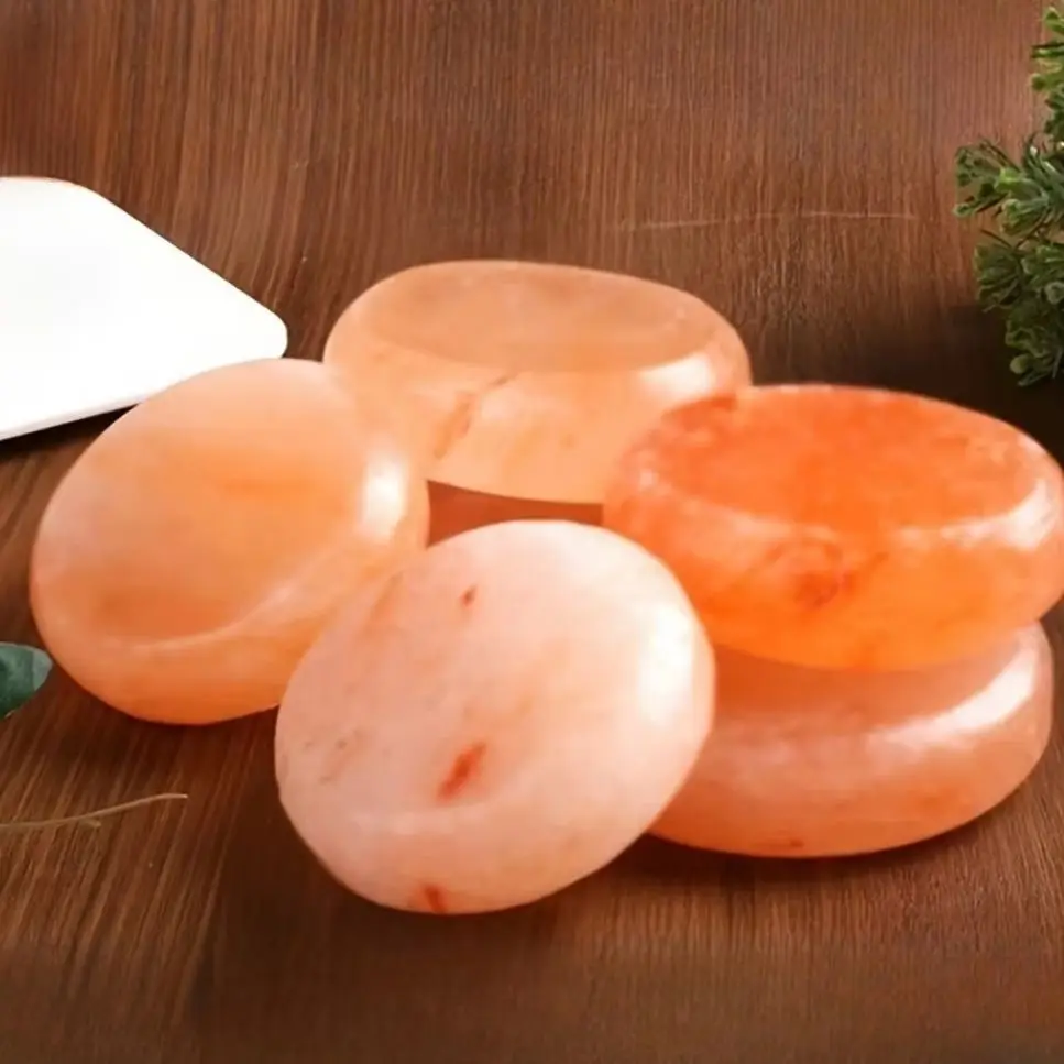 Natural Pink Himalayan Salt Massage Stones - Hand-Carved Smooth Round Stones for Full Body, Neck Healing Crystal Gemstone