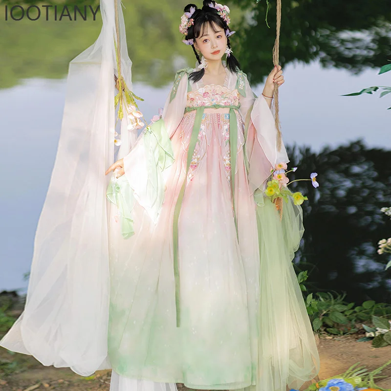 Gradient Pink Women's Robe Dress Set Traditional Formal Dress Hanfu Prom Birthday Gift Colorful Hanfu Role Playing Costume Set