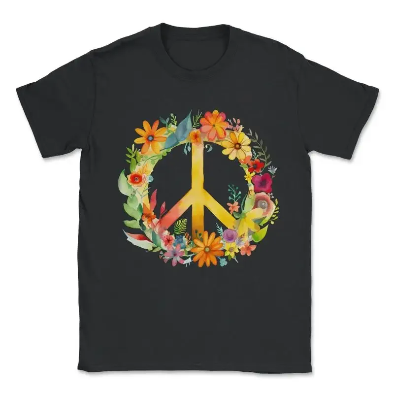 Peace Sign World Love Flowers Hippie Groovy Vibes Colorful T Shirt