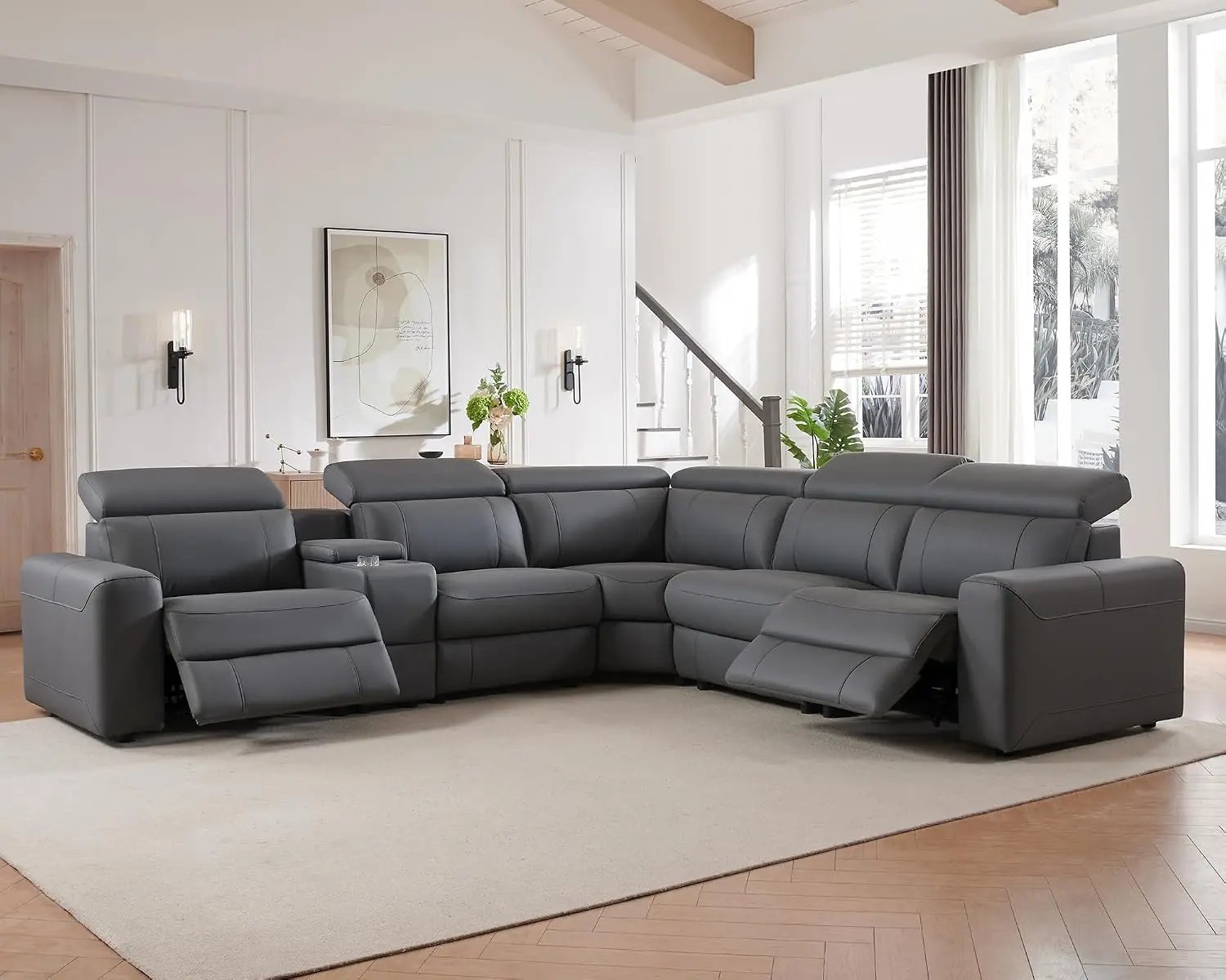 Power Reclining Sectional Sofa with Leather Upholstery, Customized