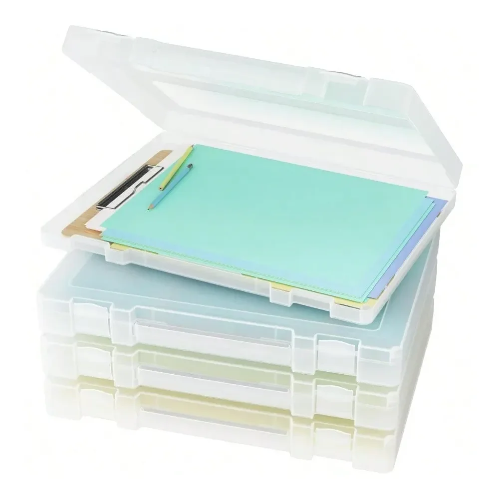 

Denkee Large Paper Storage Box 4 Pack Plastic Scrapbook Paper Storage Organizer With Handle For A4 8.5 X 11 US Letter Portable
