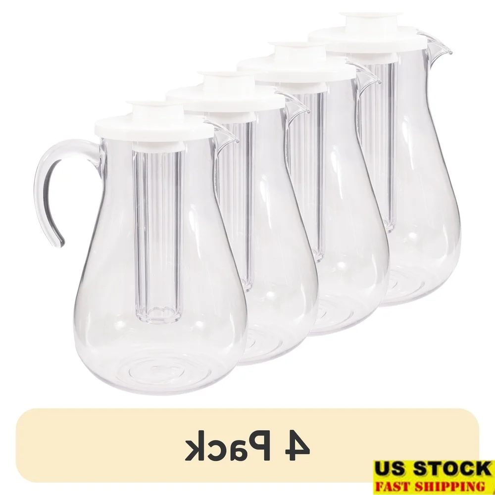 

4 Pack 3 Quart Shatterproof Plastic Water Pitcher with Lid and Ice Core Ideal Summer Parties BBQs and Outdoor Use