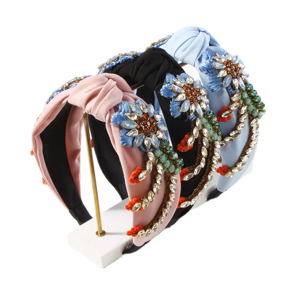 Colorful Rhinestone Headband Middle Knot Turban Hairband For Women Girls Handmade Casual Head Band New Fashion Hair Accessories