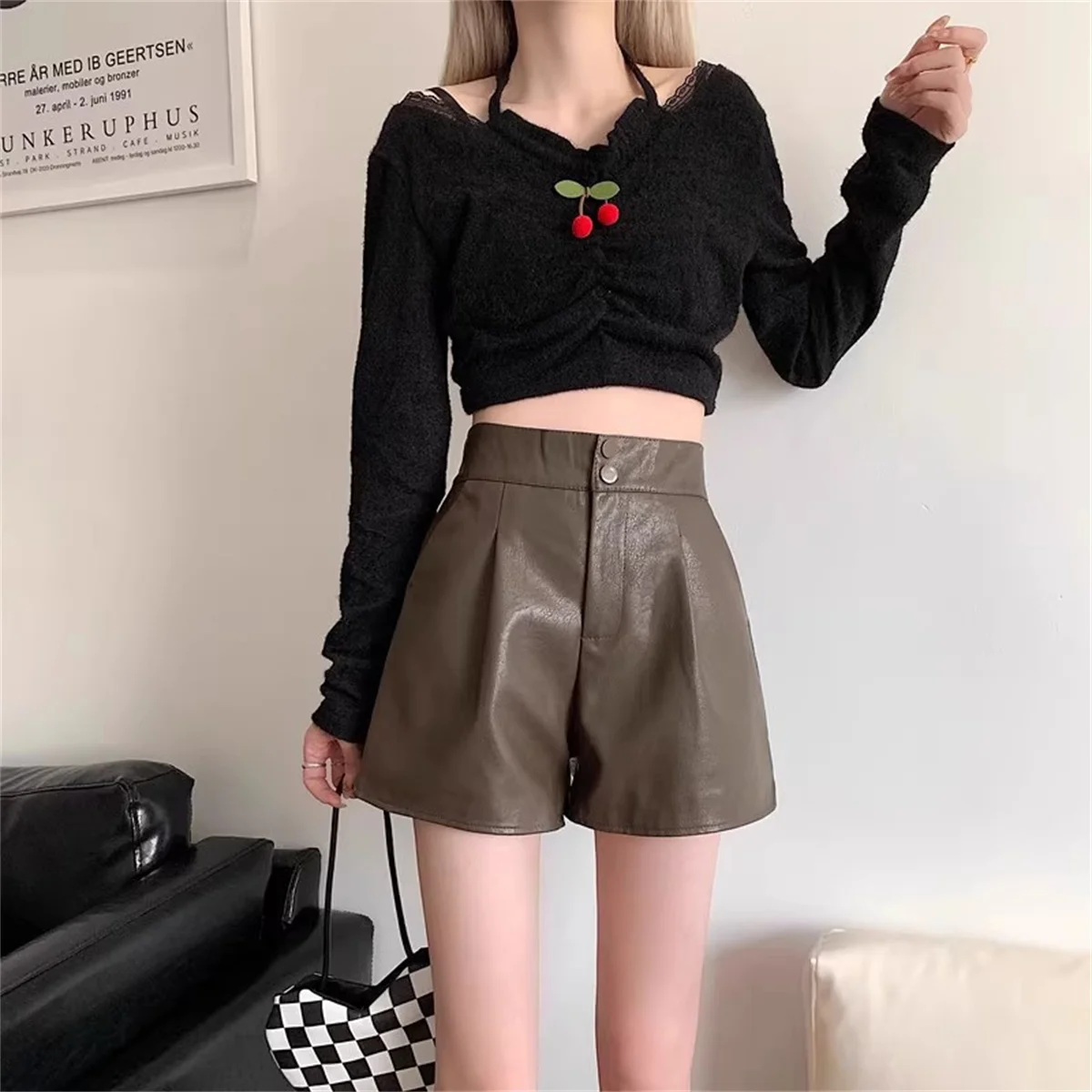 Fashion PU Shorts For Women 2025 Autumn Winter Retro New In Short Pant Solid High Waist Chic Shorts Lady Y2k Casual Street Wear - Image 5