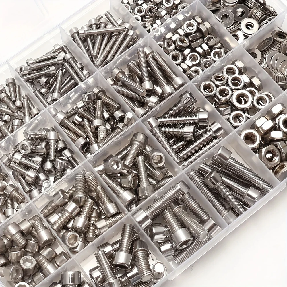 240pcs Stainless Steel Bolt Nut Kit Hexagonal Screw Classification Kit Flat Washer Spring Washer Set Tool Screw Assortment