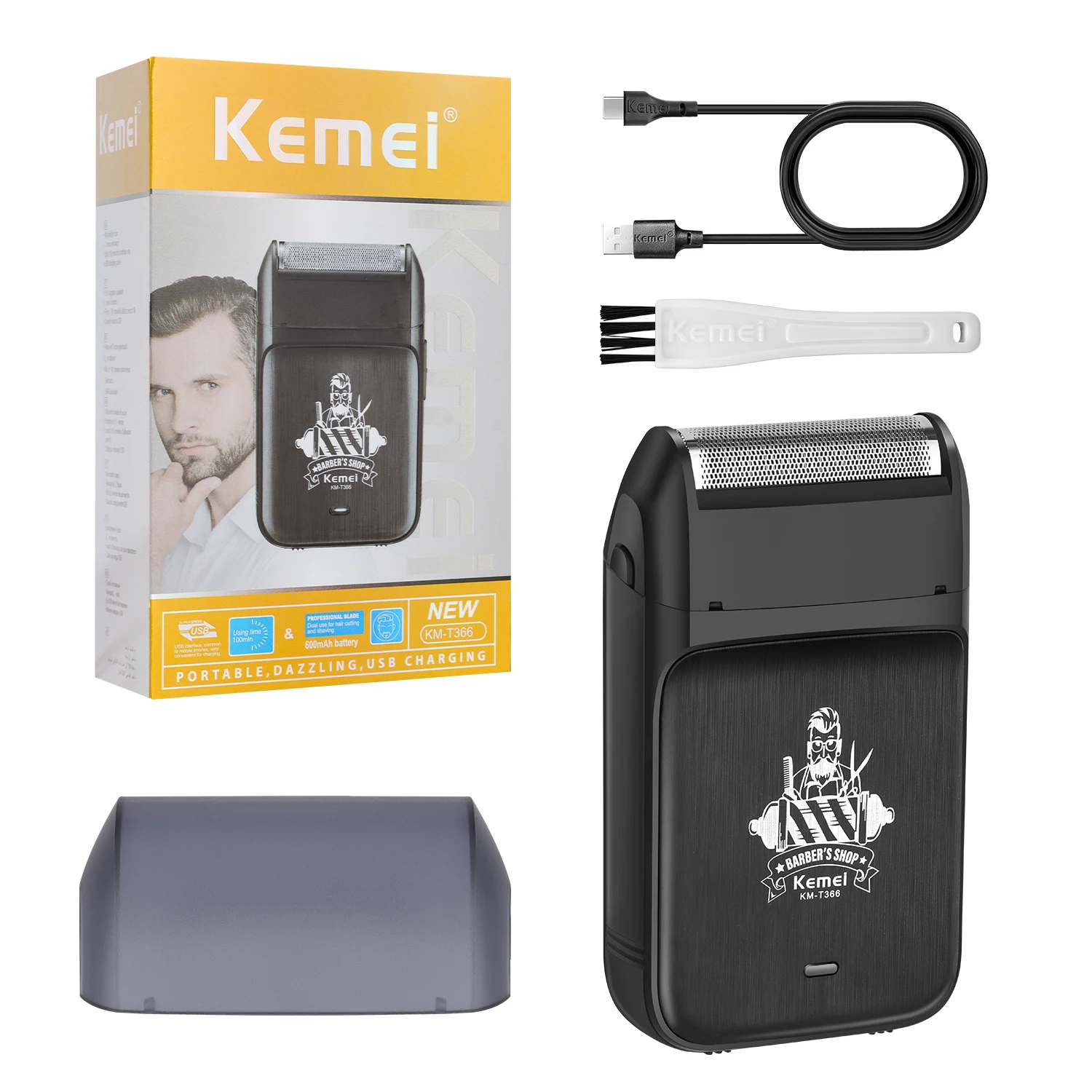 

Kemei T366 Head Beard Neck Men Shaving Machine Compact Single Foil Shaver Portable Razor for Travel Cordless Close Face Shaver
