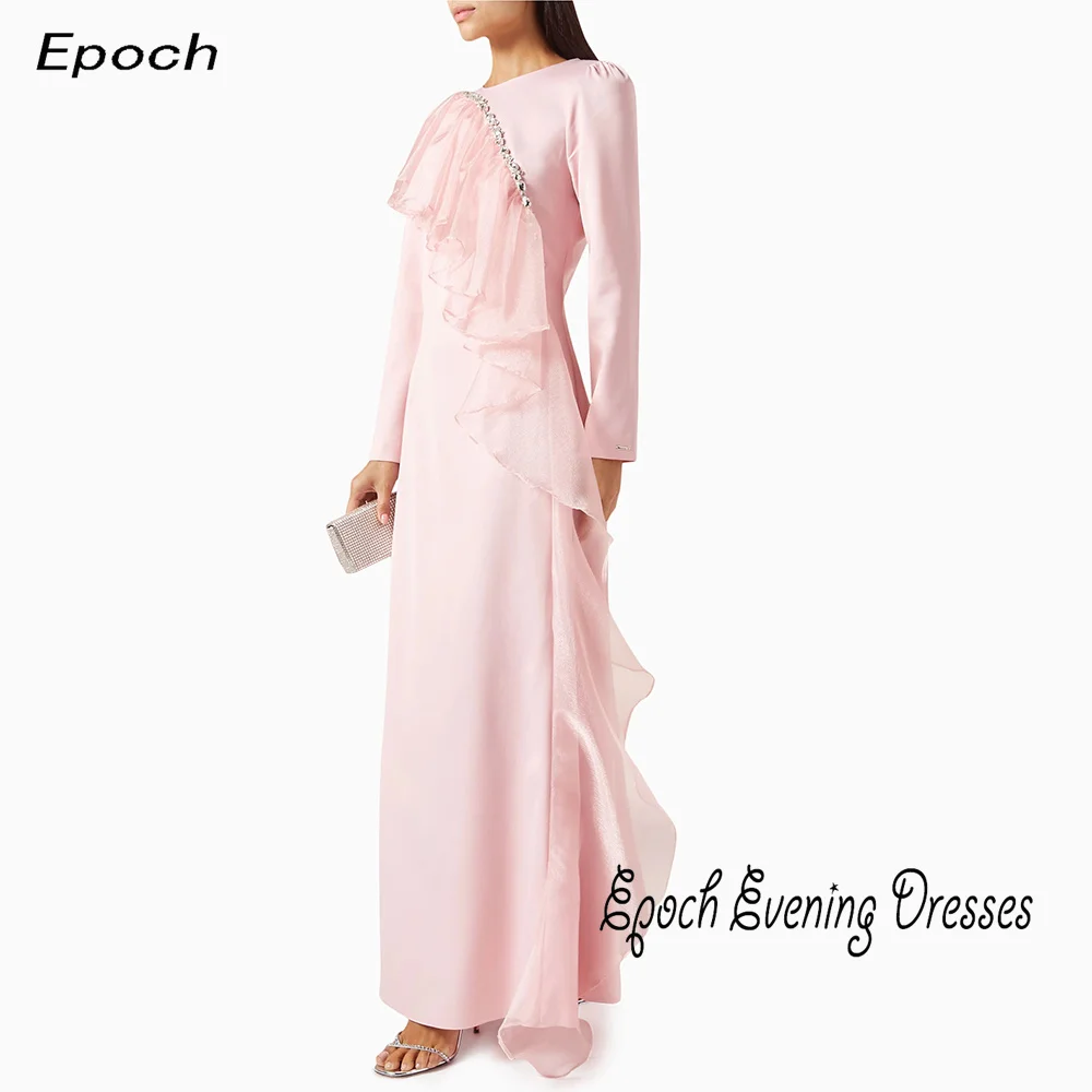 Epoch Crepe abito da sera muslimexatextizn undlazzle mutandine Luxury Crystal Arabia Ruffles Pink Cocktail Party Prom Gown per donne Sexy 2024