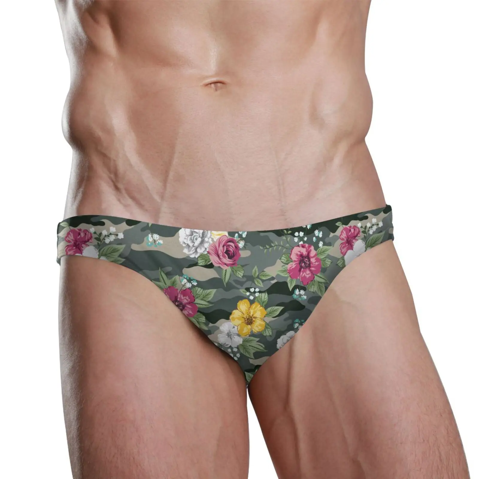 Sexy Men Swimwear Polyester Quick Dry camouflage Swimming Briefs Gay Low Waist Swimsuits Beach Pool Spa Triangle swim trunks